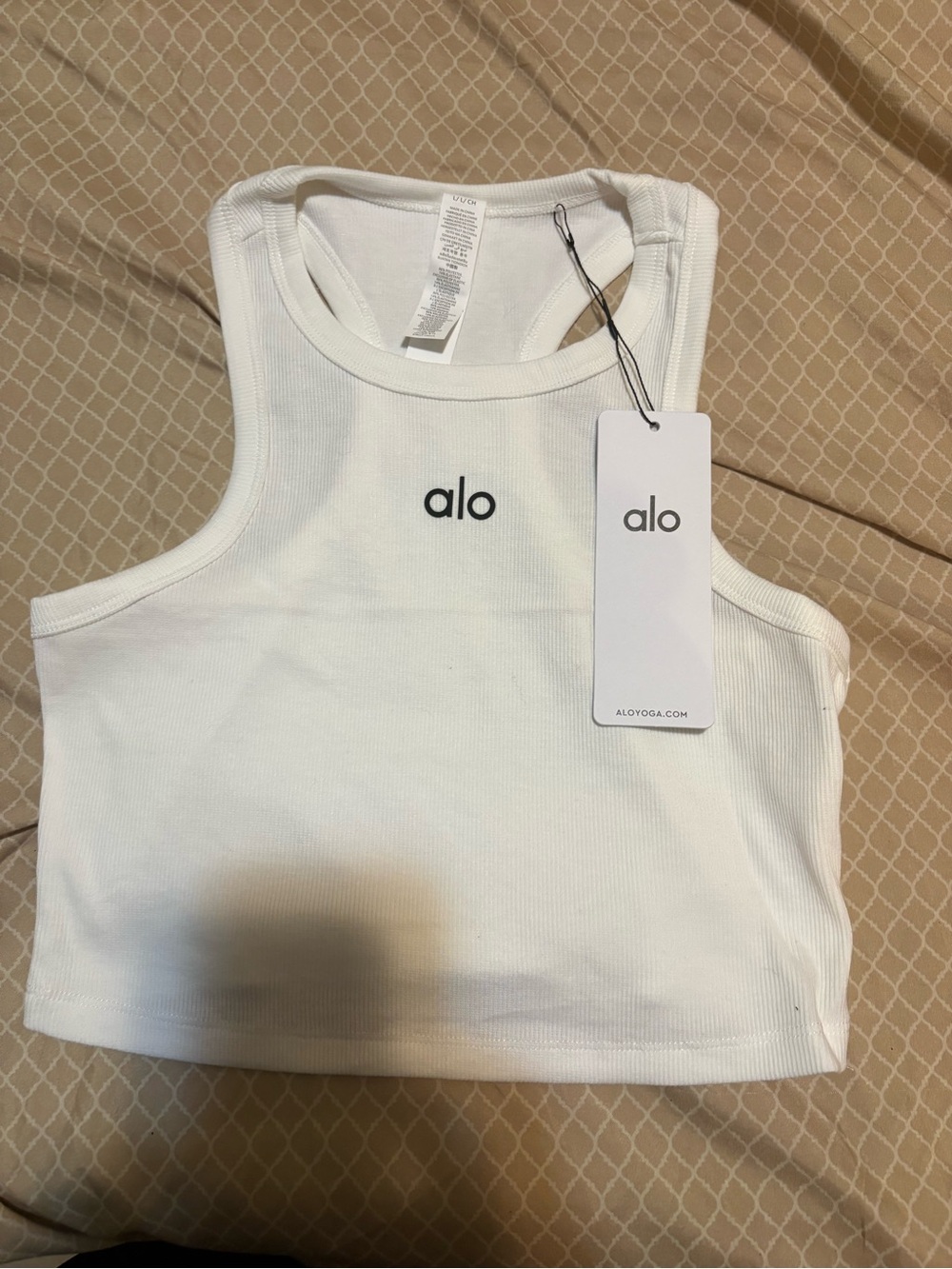 ALO Yoga Kids White Ribbed Crop Tank Top